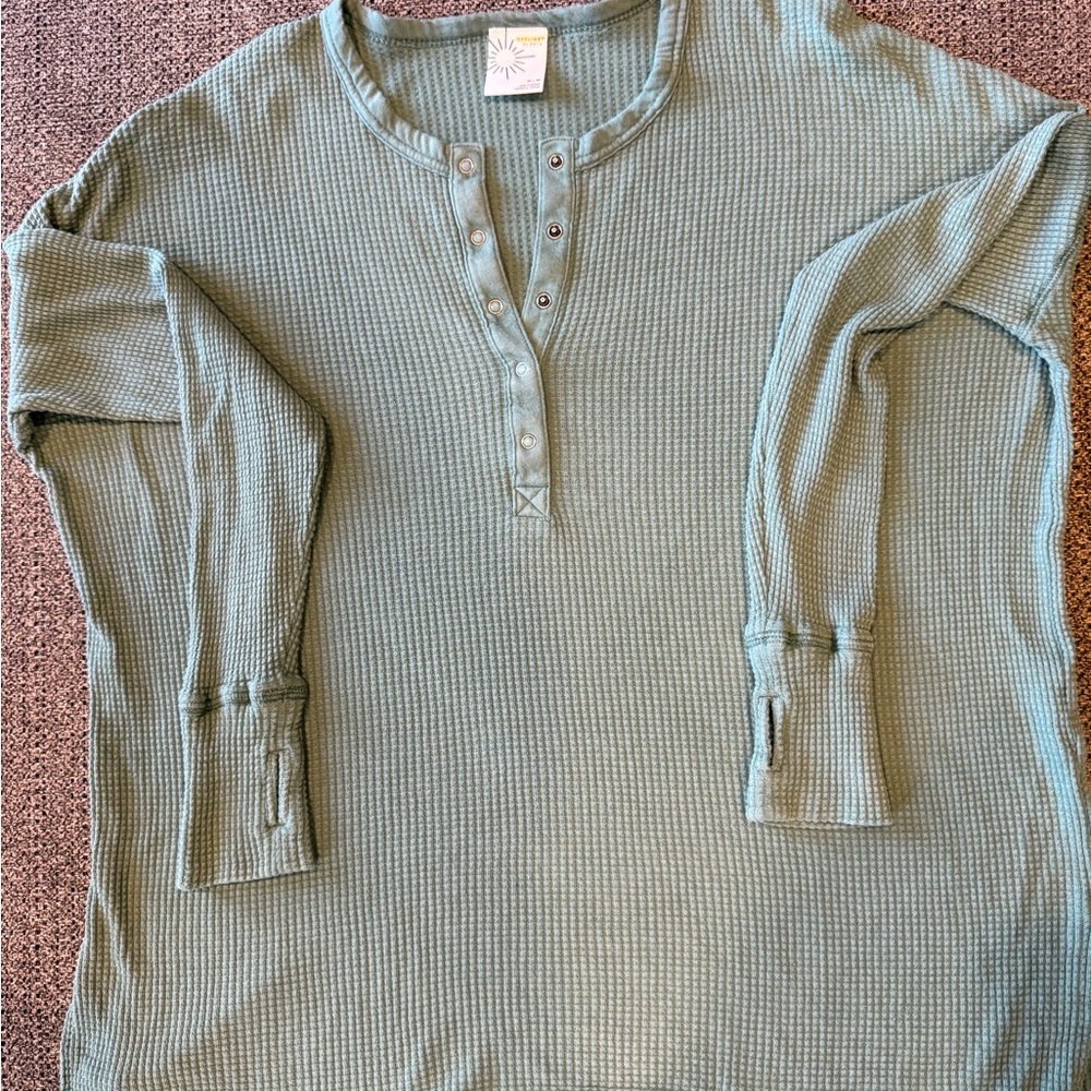 Green Waffle Knit Henley